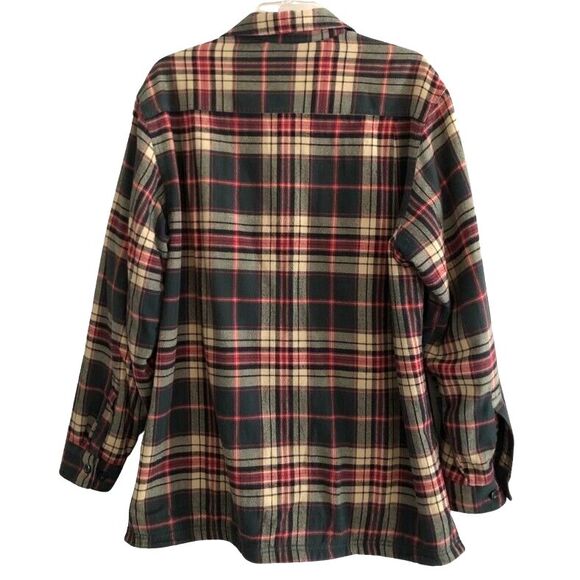 LL Bean Flannel Shacket Mens M Olive Plaid Fleece Lined Button Up Shirt Jacket - Picture 6 of 12